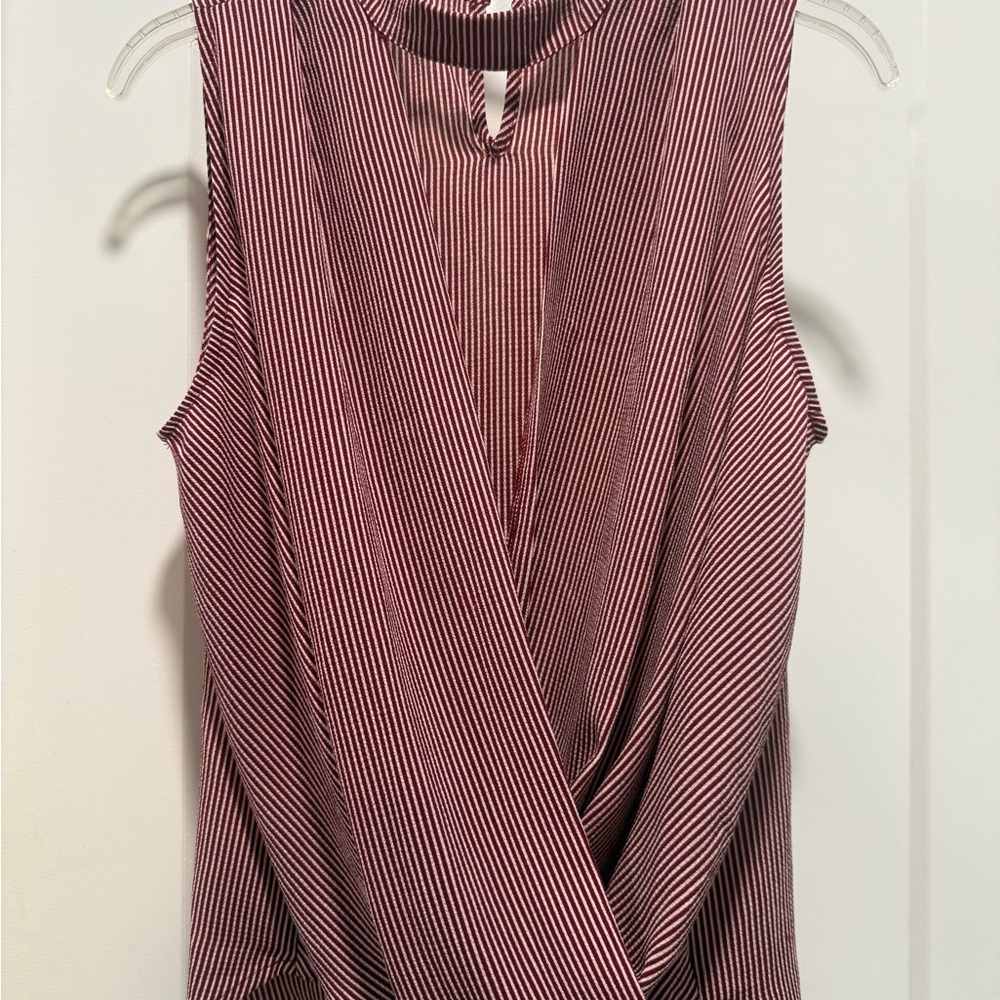 Elegant Burgundy Striped Sleeveless Blouse